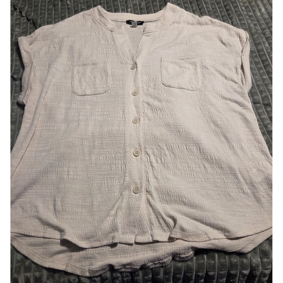 Cable & Gauge Tops - Cable & Gauge Blouse Top XL Beige Textured Button Front Short Sleeve Normcore